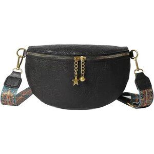 PU Leather Fanny Pack Crossbody Sling Bag for Women - Black